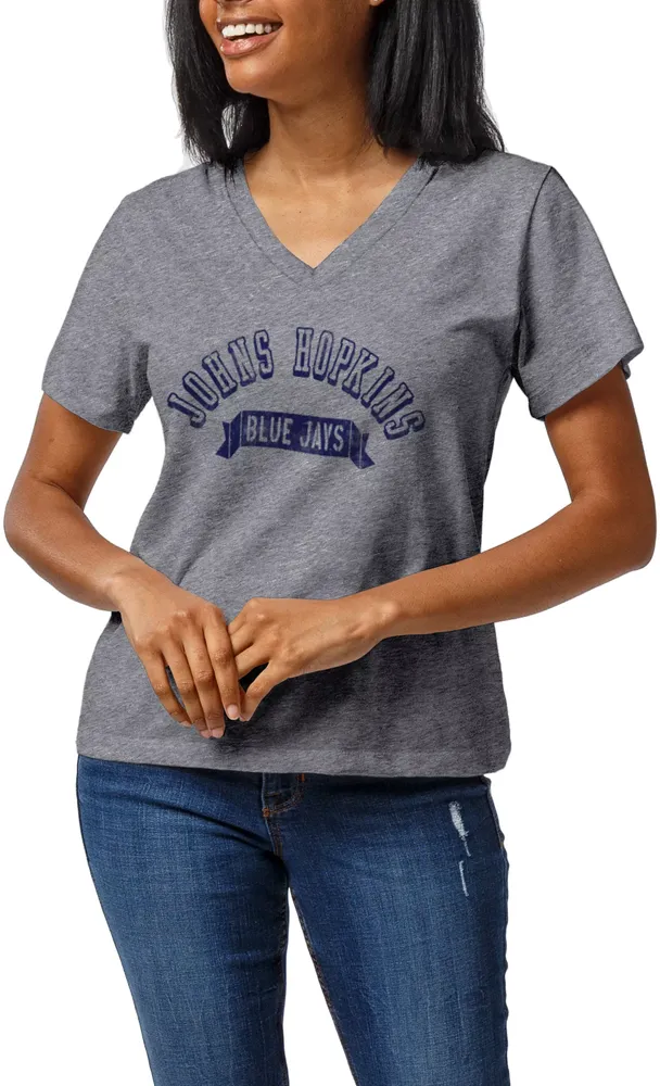 League-Legacy Women's Johns Hopkins Blue Jays Grey Intramural Boyfriend V-Neck T-Shirt