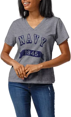 League-Legacy Women's Navy Midshipmen Grey Intramural Boyfriend V-Neck T-Shirt