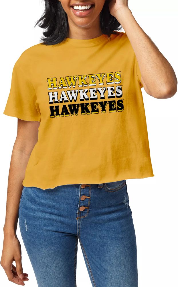 League-Legacy Women's Iowa Hawkeyes Gold Clothesline Cotton Crop T-Shirt