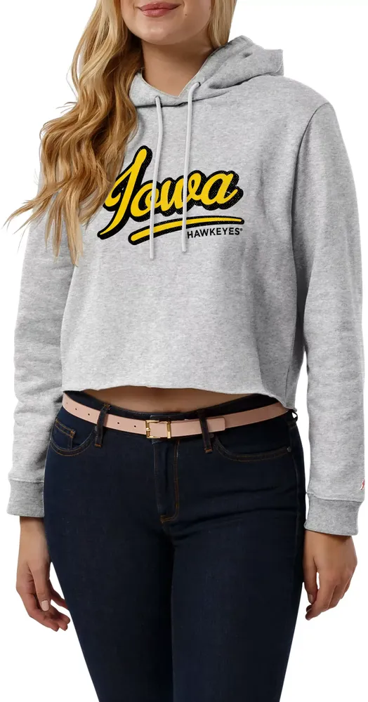 League-Legacy Women's Iowa Hawkeyes Ash Cropped Hoodie