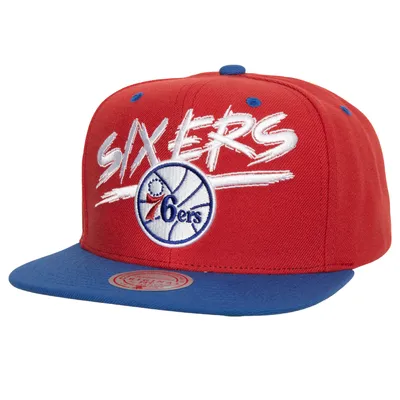 Mitchell and Ness Men's Philadelphia 76ers Red Hardwood Classic Transcript 9Fifty Hat