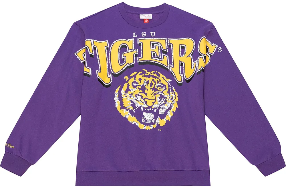 Mitchell & Ness Men's LSU Tiger Purple Fashion Fleece Crew Neck Sweatshirt