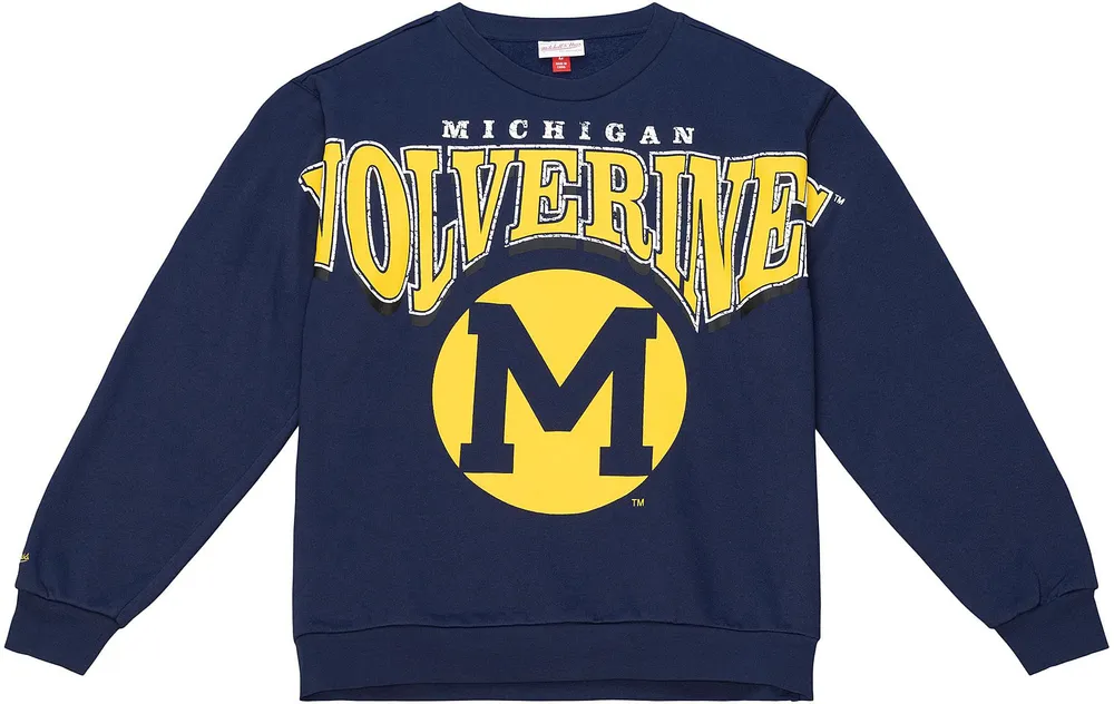 Mitchell & Ness Men's Michigan Wolverines Blue Fashion Fleece Crew Neck Sweatshirt