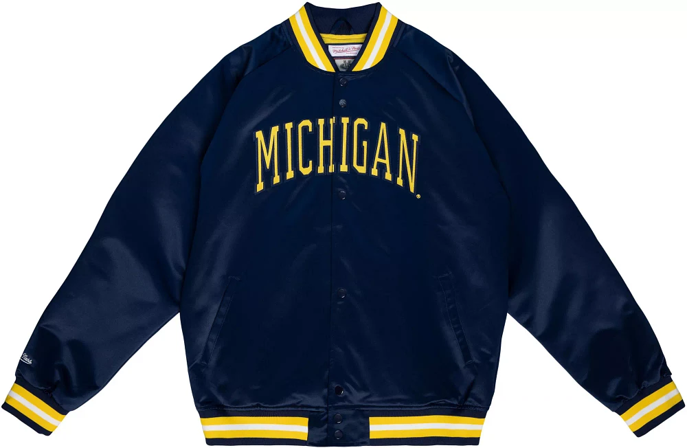 Mitchell & Ness Men's Michigan Wolverines Blue Lightweight Satin Jacket