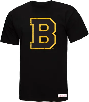 Mitchell & Ness Boston Bruins Distressed Logo Black T-Shirt