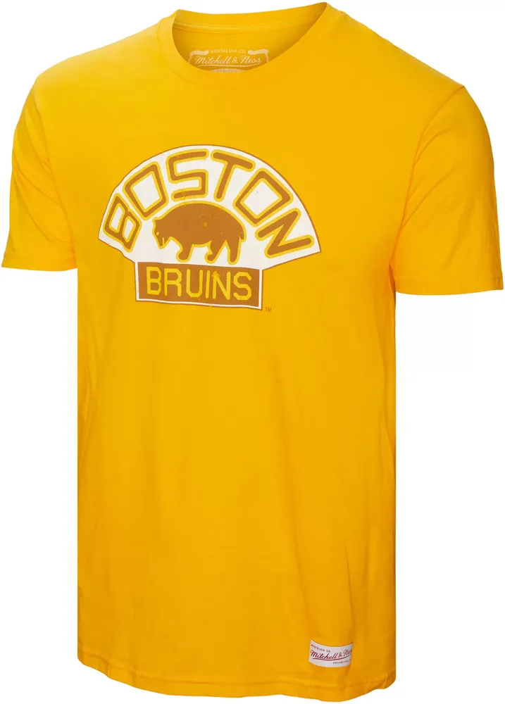 Mitchell & Ness Boston Bruins Distressed Logo Gold T-Shirt