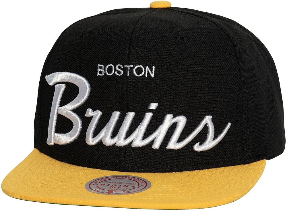 Mitchell & Ness Boston Bruins Script 2-Tone Snapback Adjustable Hat