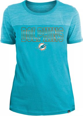 New Era Women's Miami Dolphins Space Dye Glitter Aqua T-Shirt