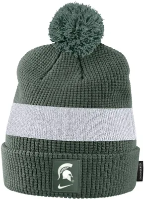 Nike Michigan State Spartans Green Football Sideline Cuffed Pom Beanie