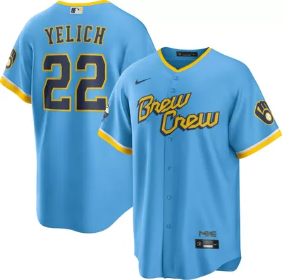 Nike Men's Milwaukee Brewers 2022 City Connect Christian Yelich #22 Cool Base Jersey