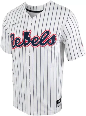 Nike Men's Ole Miss Rebels White Pinstripe Full Button Replica Baseball Jersey