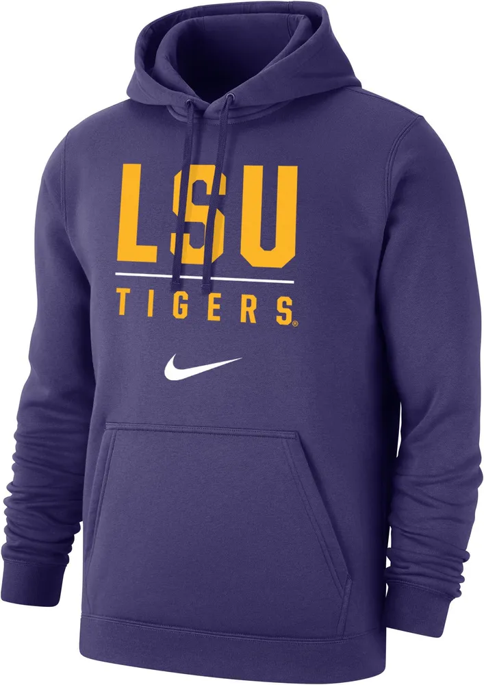 Nike Men's LSU Tigers Purple Club Fleece Wordmark Pullover Hoodie