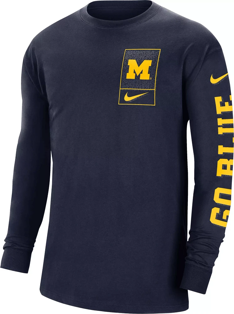 Nike Men's Michigan Wolverines Blue Max90 Long Sleeve T-Shirt