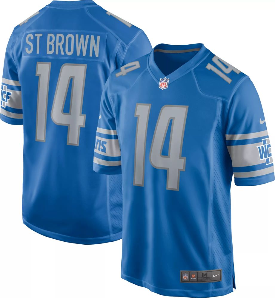 Dick's Sporting Goods Nike Men's Detroit Lions Amon-Ra St. Brown #14 Blue  Game Jersey