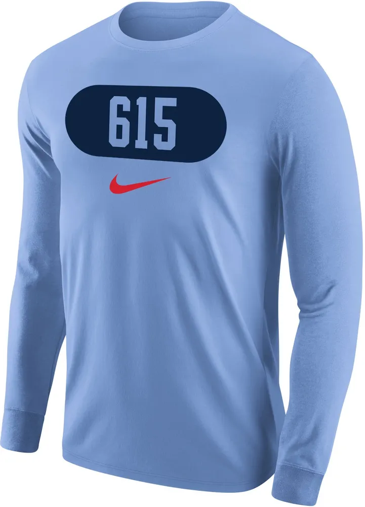 Nike Men's Nashville 615 Area Code Light Blue Long Sleeve T-Shirt