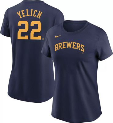 Dick's Sporting Goods Nike Men's Replica Milwaukee Brewers Christian Yelich  #22 Cool Base Pinstripe White Jersey
