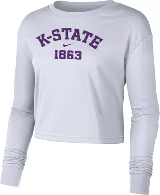 Nike Women's Kansas State Wildcats White Dri-FIT Cotton Long Sleeve Crop T-Shirt