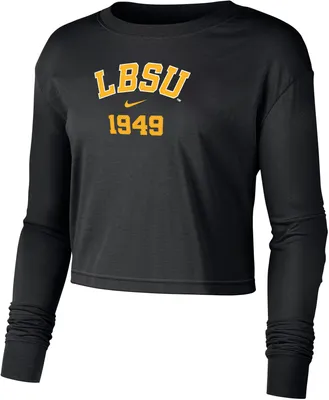 Nike Women's Long Beach State 49ers Black Dri-FIT Cotton Sleeve Crop T-Shirt