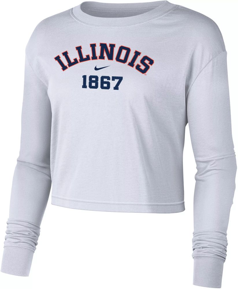 Nike Women's Illinois Fighting Illini White Dri-FIT Cotton Long Sleeve Crop T-Shirt