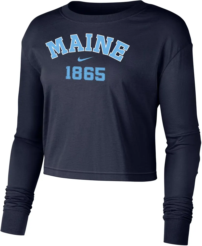 Nike Women's Maine Black Bears Navy Dri-FIT Cotton Long Sleeve Crop T-Shirt