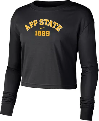 Nike Women's Appalachian State Mountaineers Black Dri-FIT Cotton Long Sleeve Crop T-Shirt