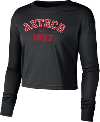 Nike Women's San Diego State Aztecs Black Dri-FIT Cotton Long Sleeve Crop T-Shirt