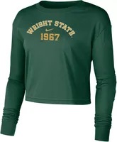 Nike Women's Wright State Raiders Green Dri-FIT Cotton Long Sleeve Crop T-Shirt