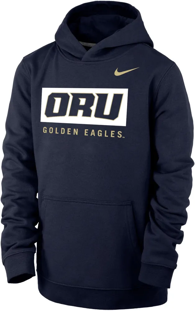 Nike Youth Oral Roberts Golden Eagles Navy Blue Club Fleece Pullover Hoodie