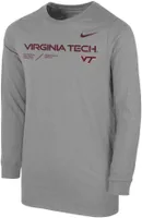 Nike Youth Virginia Tech Hokies Grey Cotton Football Sideline Team Issue Long Sleeve T-Shirt