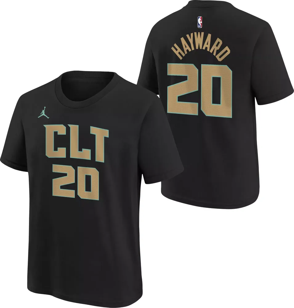 Jordan Youth 2022-23 City Edition Charlotte Hornets Gordon Hayward #20 Black Cotton T-Shirt