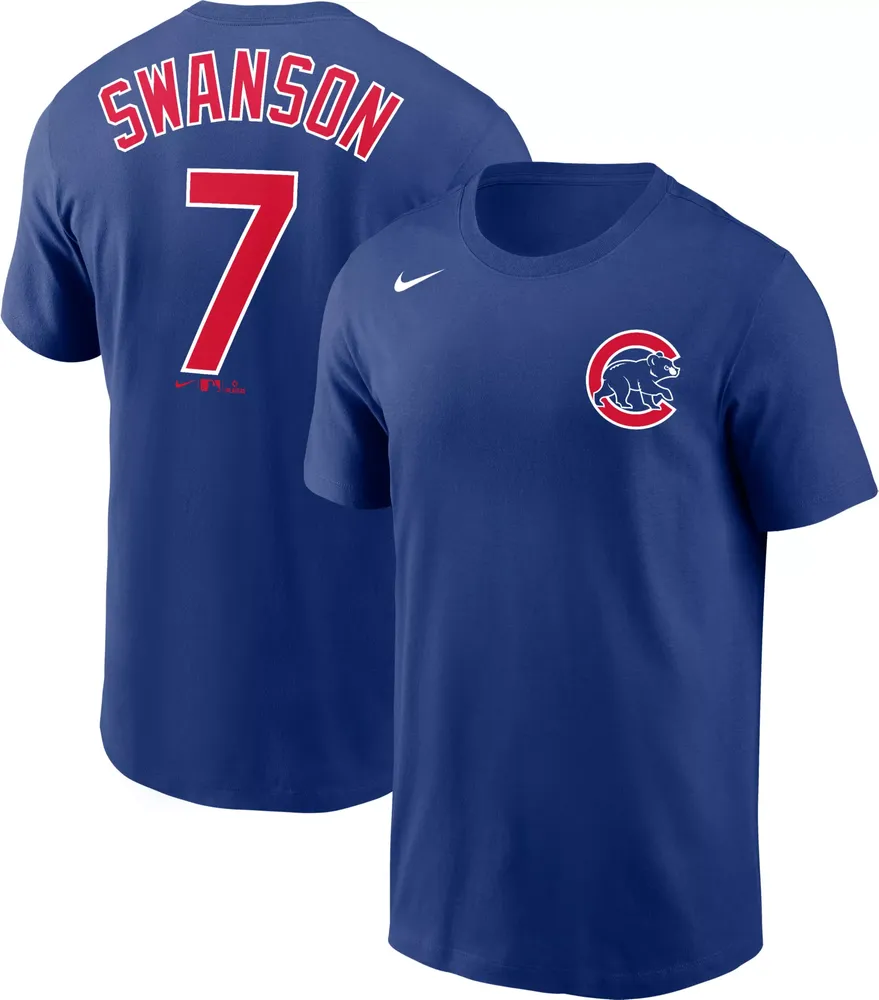 Nike Men's Chicago Cubs Dansby Swanson #7 Royal Blue T-Shirt