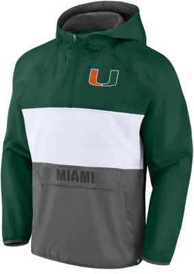 NCAA Men's Miami Hurricanes Green Iconic Woven Colorblock Anorak Jacket