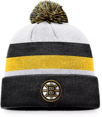 NHL Boston Bruins Stripe Black Pom Cuffed Beanie