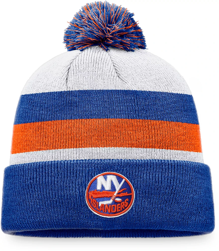 NHL New York Islanders Stripe Blue Pom Cuffed Beanie