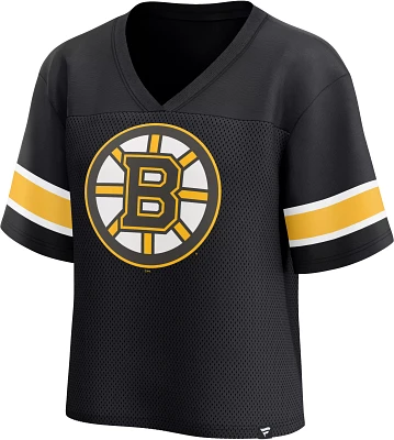 NHL Women's Boston Bruins Mesh Black V-Neck T-Shirt