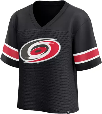 NHL Women's Carolina Hurricanes Mesh Black V-Neck T-Shirt