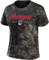 NHL Women's New York Rangers Bleach Dye Black T-Shirt