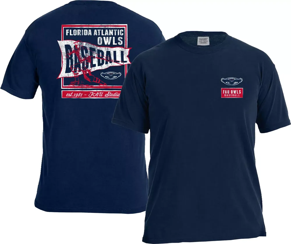 Image One Men's Florida Atlantic Owls Blue Baseball Flag T-Shirt