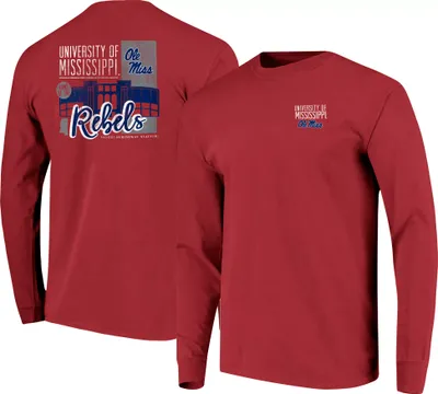 Image One Men's Ole Miss Rebels Red Building Strip Long Sleeve T-Shirt
