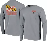 Image One Men's Maryland Terrapins Grey State Flag Long Sleeve T-Shirt