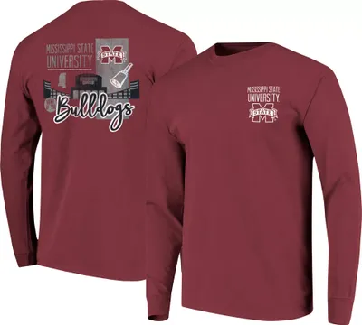 Image One Men's Mississippi State Bulldogs Maroon Building Strip Long Sleeve T-Shirt