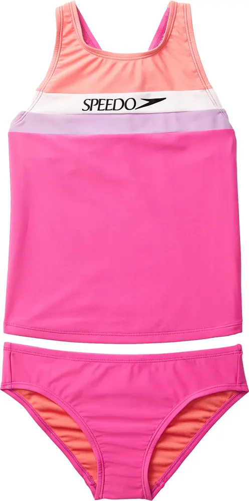 Speedo Girls' Horizontal Splice Tankini Set