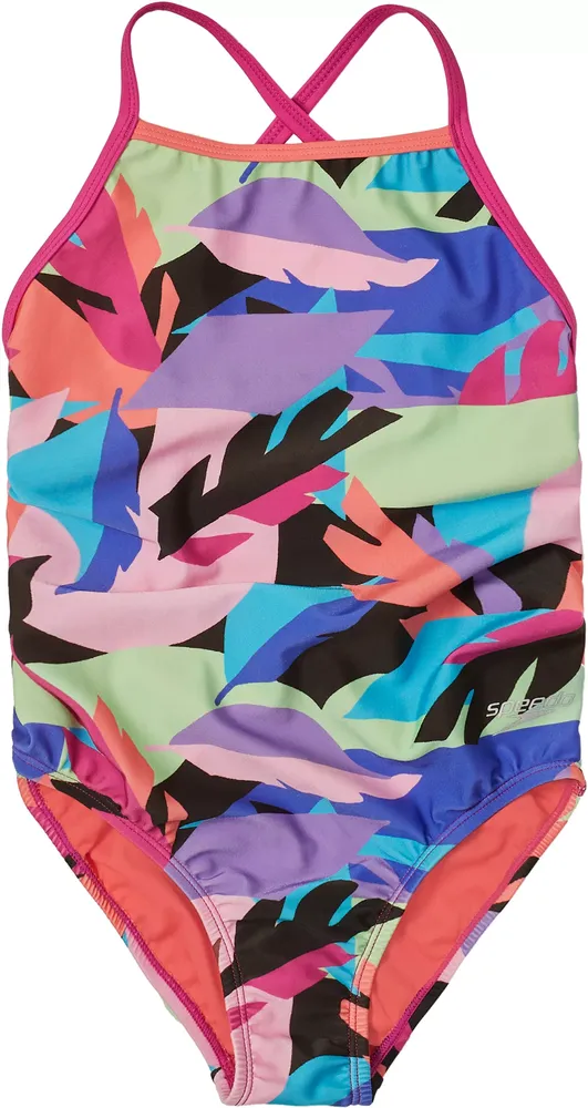 Speedo Girls' Printed X Back One Piece Swimsuit