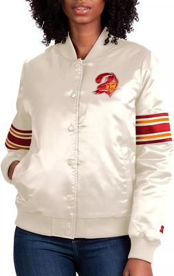 Starter White New England Patriots Line Up Satin Full-snap Varsity Jacket