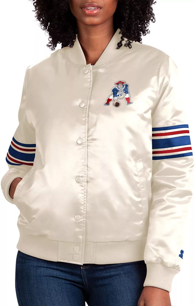 Starter White New England Patriots Line Up Satin Full-snap Varsity Jacket