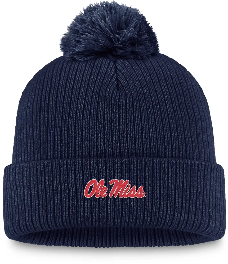 Top of the World Ole Miss Rebels Blue Cuffed Pom Knit Beanie