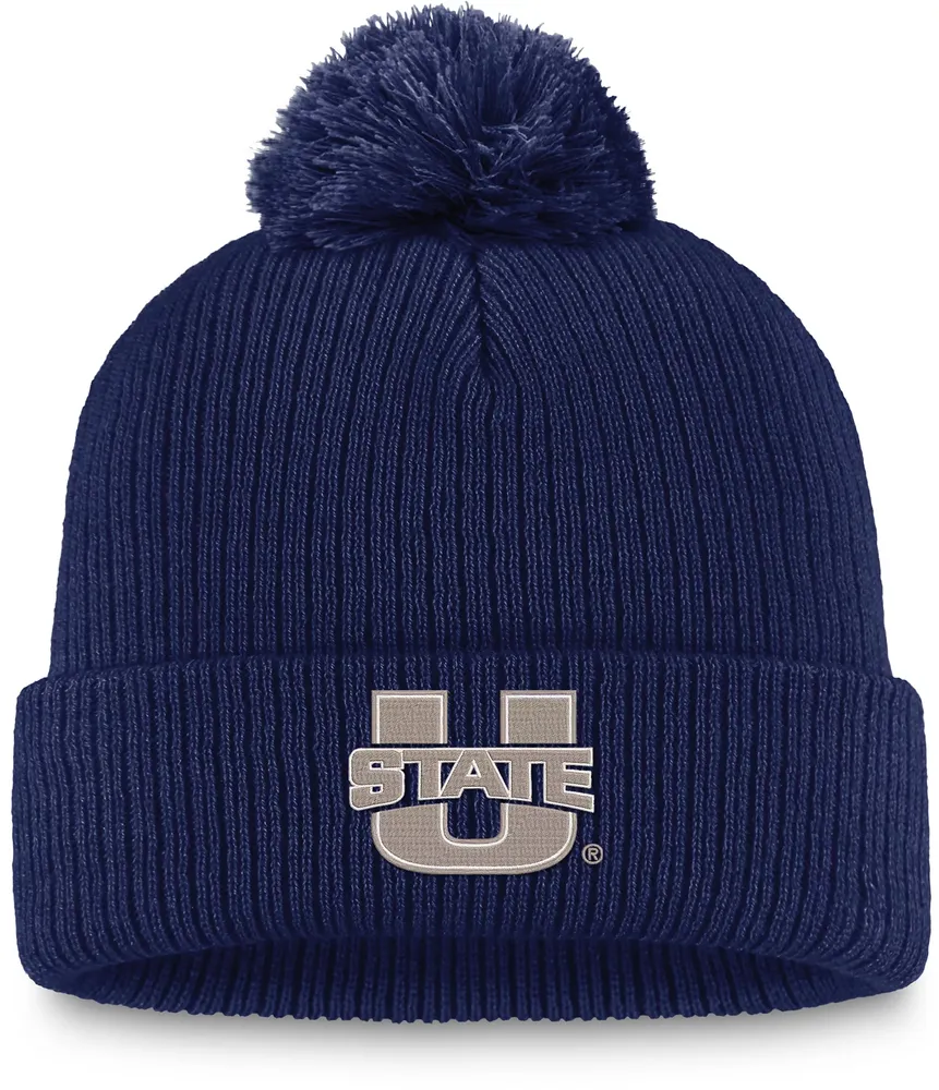 Top of the World Utah State Aggies Blue Cuffed Pom Knit Beanie