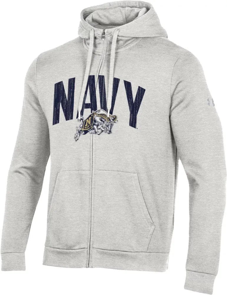 Under Armour Men's Navy Midshipmen Silver Grey All Day Full Zip Hoodie