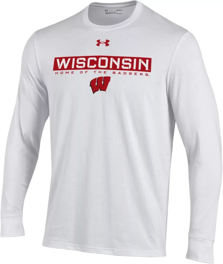 Under Armour Men's Wisconsin Badgers White Performance Cotton Longsleeve T-Shirt