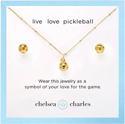 Chelsea Charles Pickleball Charm Necklace and Earrings Gift Set